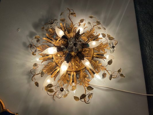 Plafonnier Titano En Verre De Murano – 6 Lumières – Cristal Et Or – Neuf