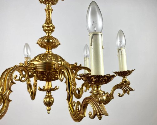 フランスヴィンテージ Vintage French Gilt Brass 6-Arm Chandelier, 1960s for sale