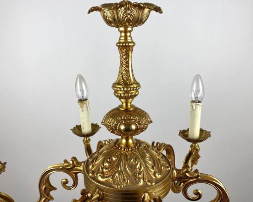 Vintage French Gilt Brass 6 Arm Chandelier 1960s for sale at Pamono