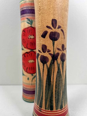 Munecas Kokeshi de la familia Tsugaru vintage de Hasegawa Kenzo anos 60. Juego de 2