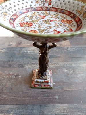 Gilded Metal and Porcelain Sculpture or Centerpiece by Wong Lee