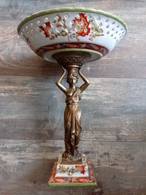 Gilded Metal and Porcelain Sculpture or Centerpiece by Wong Lee