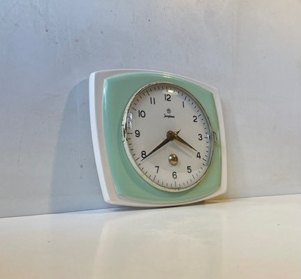 Pastel Green Porcelain Wall Clock from Junghans Germany 1950s