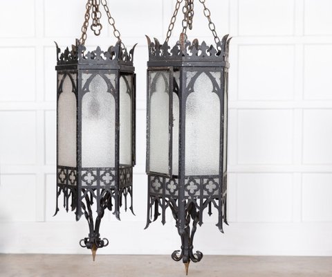 Large Gothic Revival Church Lanterns 1900s Set of 2