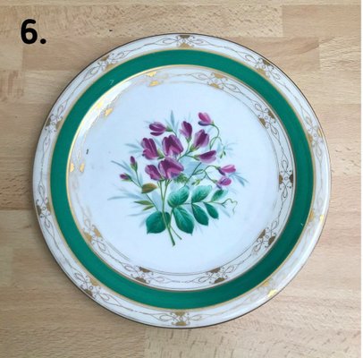 19 Century Green Floral Porcelain Plate Set of 3