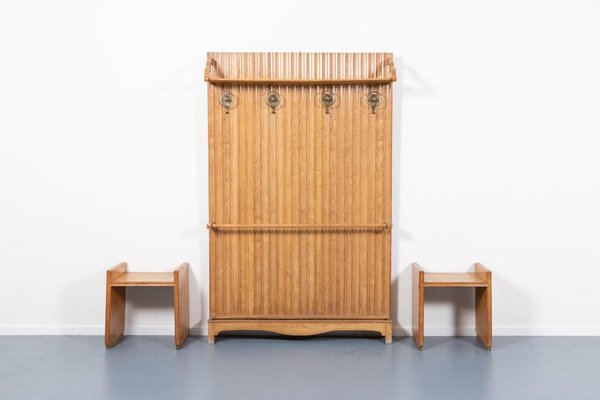 Mid Century Modern Italian Hallway Wall Panel with Stools 1950s