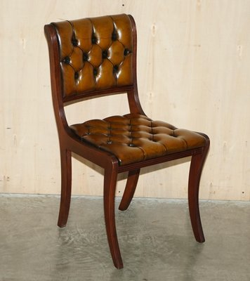 Vintage Chesterfield Brown Leather Dining Chairs Set of 8 for