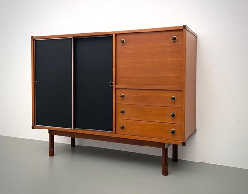 High Credenza in Black Laminate Teak and Metal from Elam Italy 1962