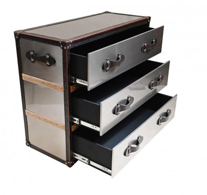 Vintage Industrial Leather Metal Chest Drawers