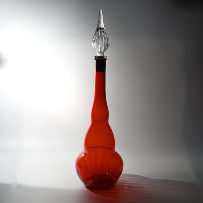 Large Italian Red Glass Genie Bottle, 1950s for sale at Pamono