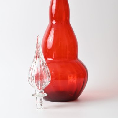 Large Italian Red Glass Genie Bottle, 1950s for sale at Pamono
