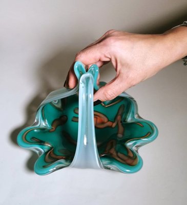 Italian Colored Opaline Murano Glass Basket for sale at Pamono