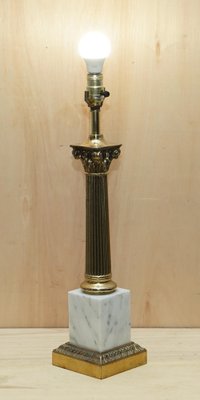 Large Vintage Roman Corinthian Pillar Table Lamps in Marble and