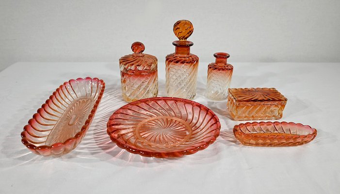 Bamboo Torsal Bathroom Set in Baccarat Crystal, 1890, Set of 7 for