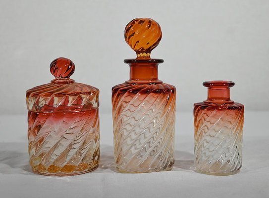 Bamboo Torsal Bathroom Set in Baccarat Crystal, 1890, Set of 7 for