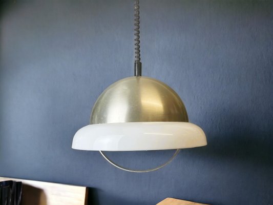 Large Space Age Silver Aluminium White Acrylic Extendable Pull Down Ceiling Light 1970s for sale at Pamono