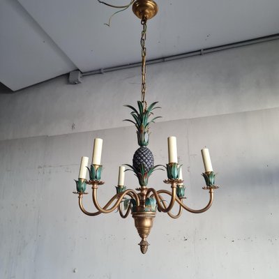 Brass Chandelier with Pineapple and Foliage Details, 1970s for