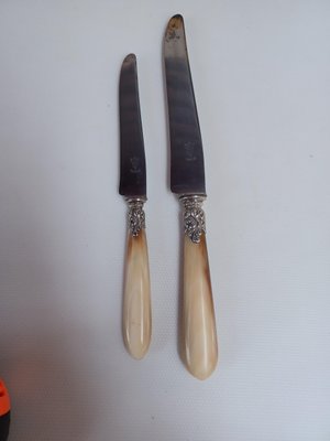 6 Couteaux de table anciens Lames en acier et manches en corne