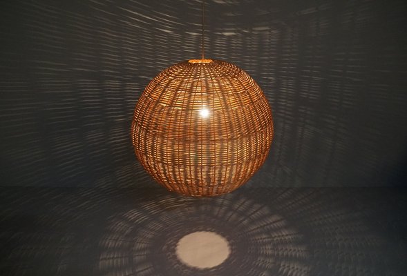 Large Rattan Globe Pendant Lamp 1960s for sale at Pamono