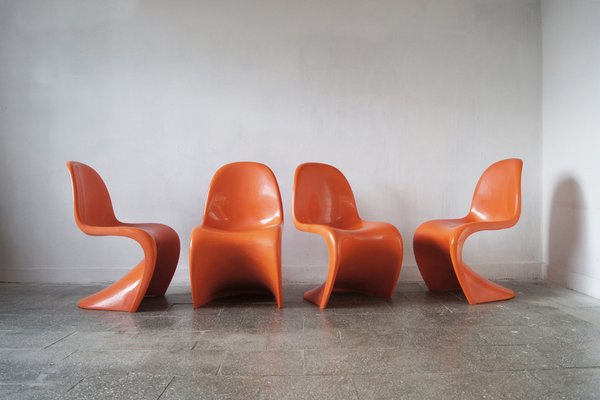 Orange Panton Chairs by Verner Panton for Herman Miller 1970s Set of 4