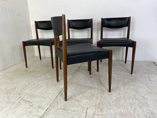 Mid Century Danish Modern Teak and Black Vinyl Dining Chairs