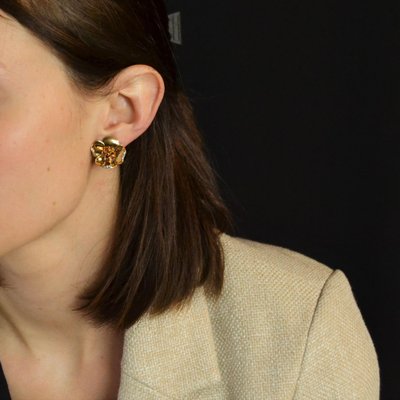 4 Orecchini A Leva Con Chiusura A Scatto In Oro Con Pav&eacute; Di