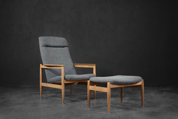 Mid Century Swedish Modern Oak Fabric Carlton Armchair with