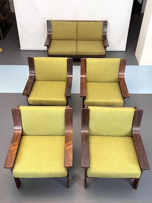 Mid-Century Sessel Sofa aus Holz Grünem Stoff, Italien, 1960er