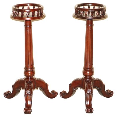 Antique Hand Carved Pedestal Plant Stands in the style of Thomas