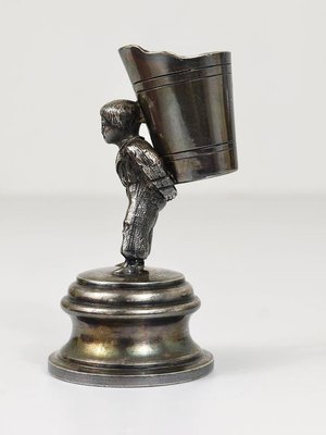 Art Nouveau Silver Toothpick Holder Displaying a Boy at Grape