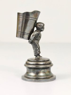 アンティーク雑貨 Antique Birmingham 1915 Toothpick Holder Art Nouveau Silver Toothpick Holder Displaying a Boy at Grape