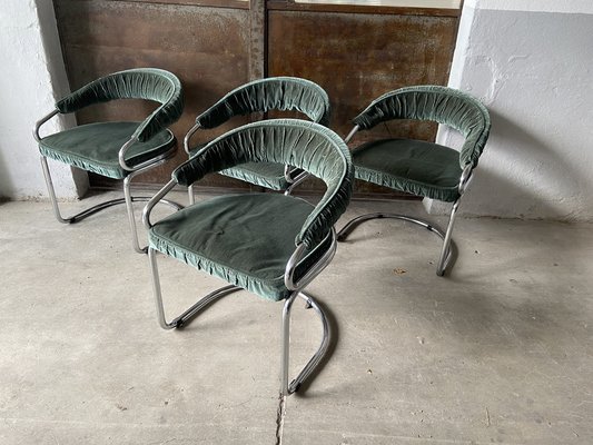 Mid Century Italian Modern Dining Chairs in Velvet Chrome by Giotto Stoppino 1970s Set of 4