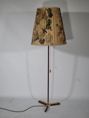 Teak and Brass Tripod Micheline Floor Lamp attributed to Jt Kalmar