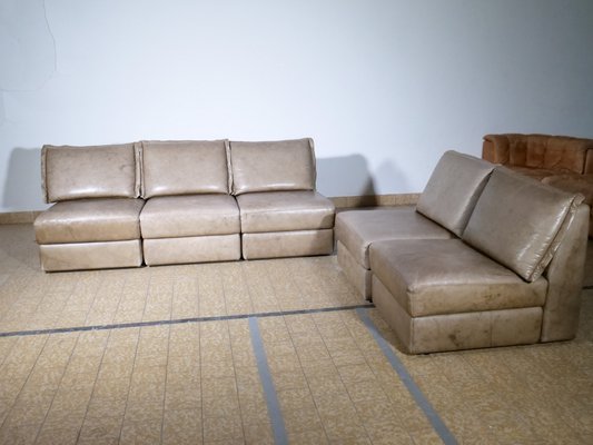 Mid Century Leather Module Sofas 1970s Set of 5