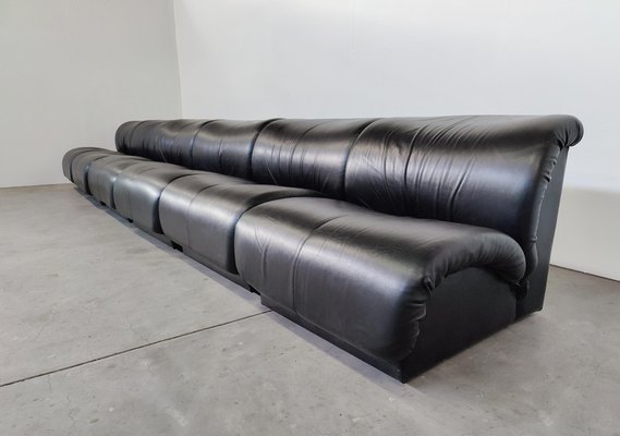 Mid Century Modern Italian Modular Sofa in Black Leather by Doimo