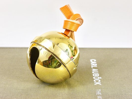 Handcrafted Jingle Bell #5039 Paperweight in Brass, Leather