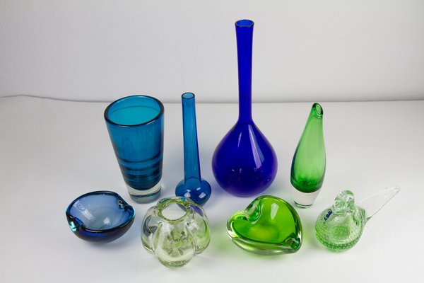 Vintage Scandinavian Glass Vases, 1960s, Set of 8 for sale