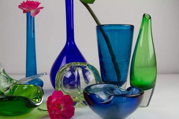 Vintage Scandinavian Glass Vases, 1960s, Set of 8 for sale