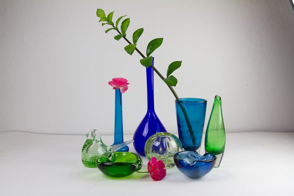 Vintage Scandinavian Glass Vases, 1960s, Set of 8 for sale