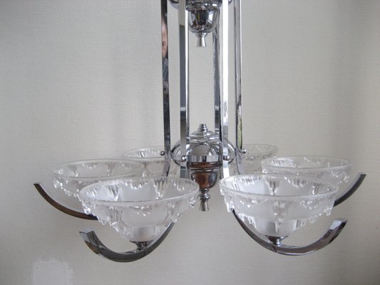 Große Französische Art Deco Glas & Chrom Lampe, 1930er bei Pamono kaufen Große Französische Art Deco Glas & Chrom Lampe, 1930er bei Pamono kaufen