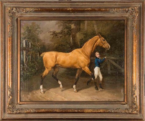 Alfred de Dreux, Junger Mann mit seinem Pferd, Öl auf Leinwand, Mitte des  19. Jahrhunderts bei Pamono kaufen