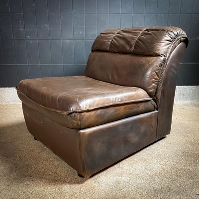 Vintage Brown Leather Modular Corner Sofa 1970s for sale at Pamono