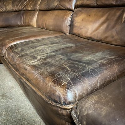 Vintage Brown Leather Modular Corner Sofa 1970s for sale at Pamono