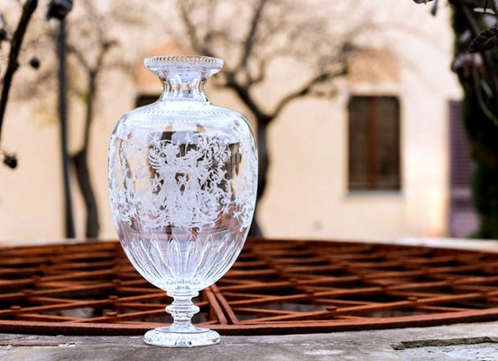 Große italienische Kristallvase im Barockstil mit Gravur bei Pamono kaufen