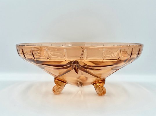 Czech Art Deco Fruit Bowl in Rose Pink Glass from Stolzle, 1930s