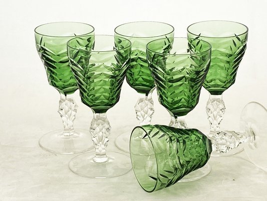 Lead Crystal Wine with Odo Pattern by W.J. Set of 6 for sale at Pamono