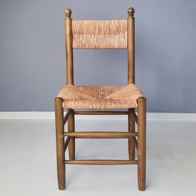Wooden Chairs with Rush Seats and Backrests 1960s Set of 2
