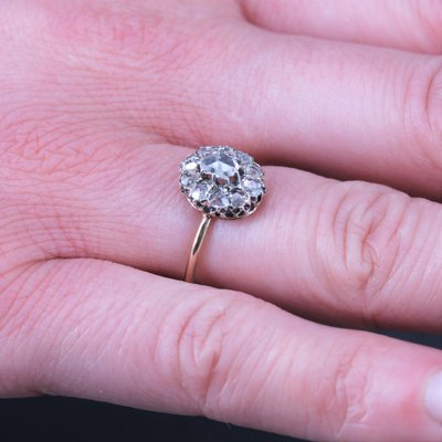 Bague Antique Or 18 Carats Sertie De Diamants Et Pâte De Verre Bleue - 19ème Siècle - Bijou Vintage