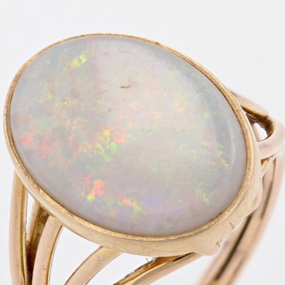 Bague En Or Jaune 18 Carats Et Verre Vert - Espagne XXe Siècle - Taille 48 - Occasion
