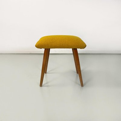 Mid Century Yellow Fabric Beech Pouf Northern European 1960s
